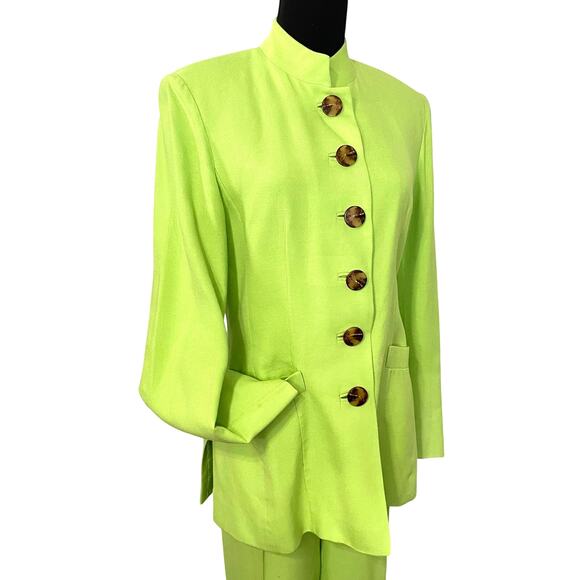Vintage 90s Paola Quadretti Blazer & Trousers Suit Set Citron Neon Green Retro - Picture 5 of 16